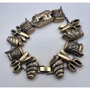 Vintage Sewing‎ Charm Bracelet | Seamstress Scissors Spool Jewelry | 7"